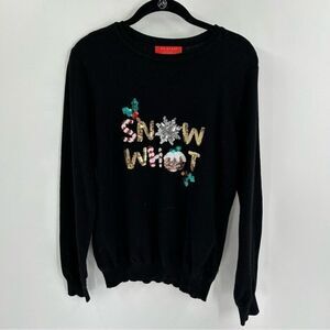 Women's Primark Christmas Snow Whot with Bells Sweater Black Medium